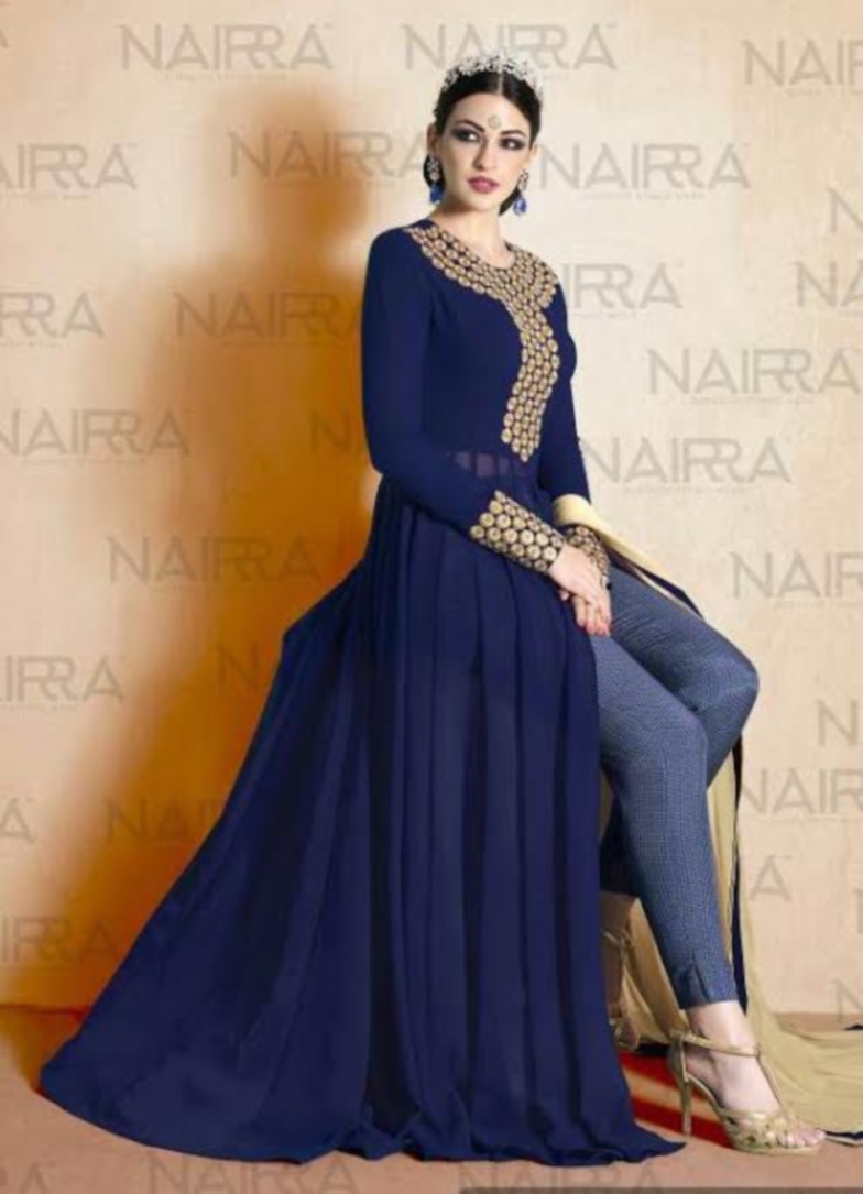 navy blue suit contrast dupatta